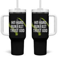 Hit Hard Run Fast Trust God Christian Softball Tumbler With Handle