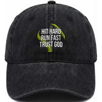 Hit Hard Run Fast Trust God Christian Softball Washed Cotton Baseball Cap