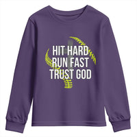 Hit Hard Run Fast Trust God Christian Softball Youth Sweatshirt