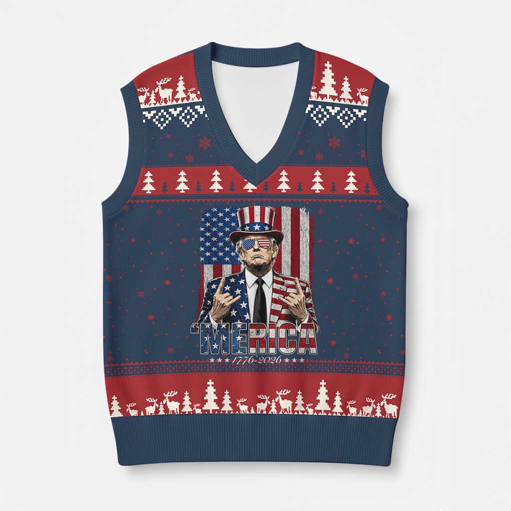 The Nations Leader US 250th Anniversary V-Neck Knit Sweater Vest Funny 4th of July 1776 2026