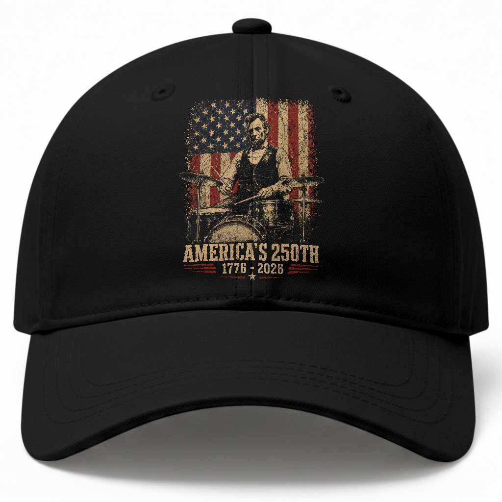 America's 250th Abraham Lincoln Playing Guitar 1776 2026 Baseball Cap Funny Electric Guitar Player