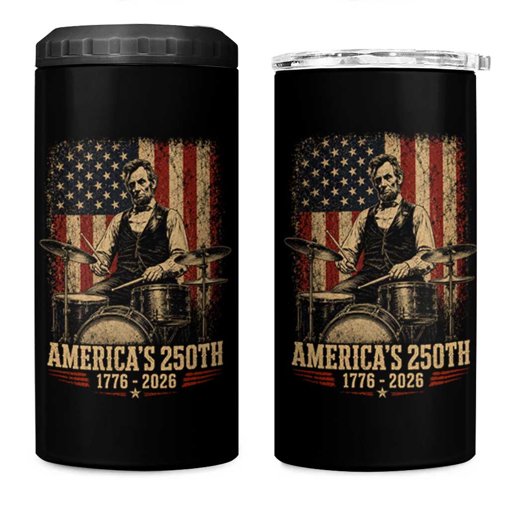 America's 250th Abraham Lincoln Playing Guitar 1776 2026 4 in 1 Can Cooler Tumbler Funny Electric Guitar Player