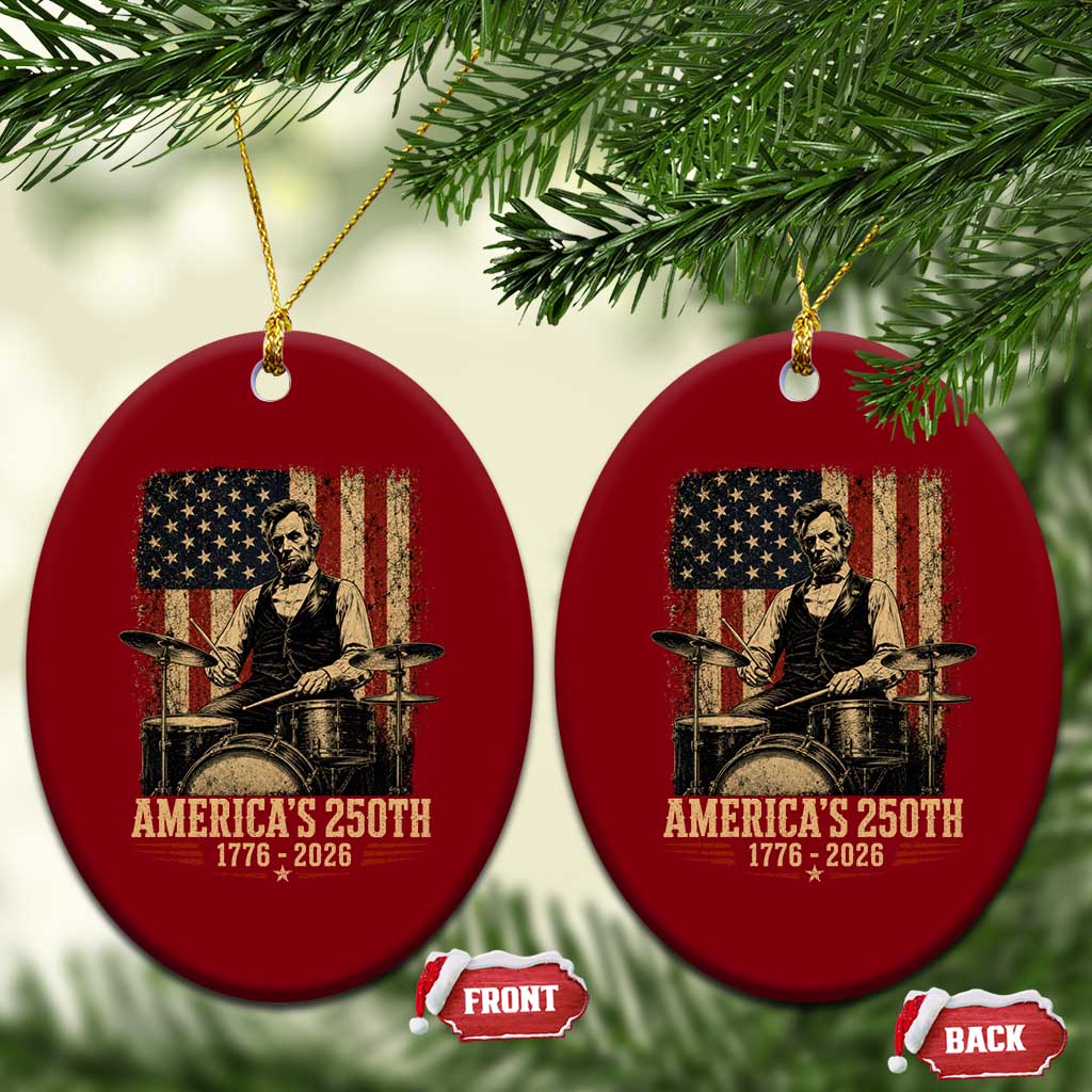 America's 250th Abraham Lincoln Playing Guitar 1776 2026 Ceramic Ornament Funny Electric Guitar Player
