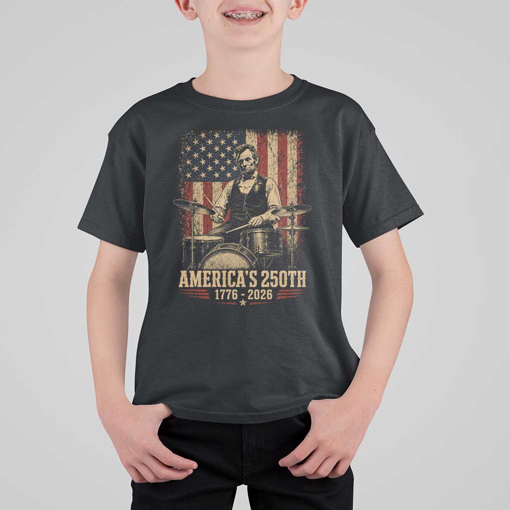 America's 250th Abraham Lincoln Playing Guitar 1776 2026 T Shirt For Kid Funny Electric Guitar Player