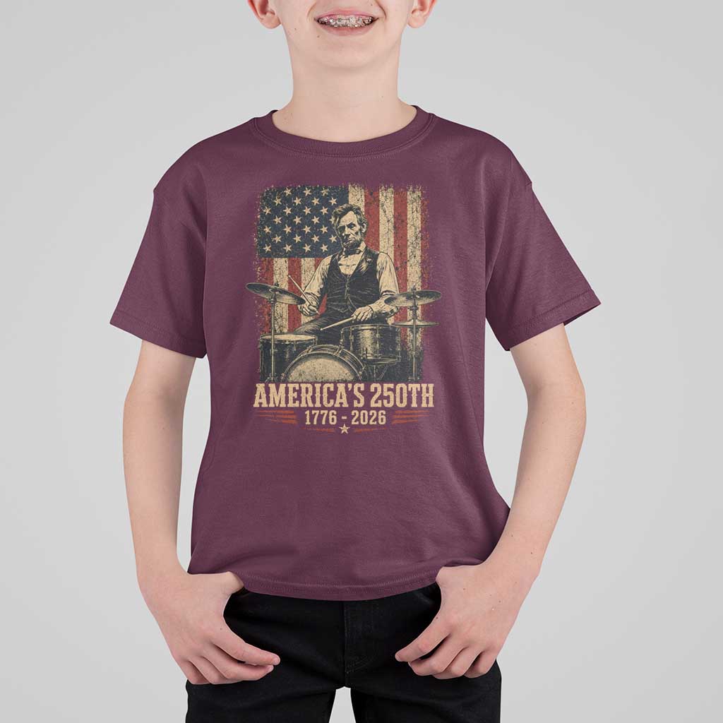 America's 250th Abraham Lincoln Playing Guitar 1776 2026 T Shirt For Kid Funny Electric Guitar Player