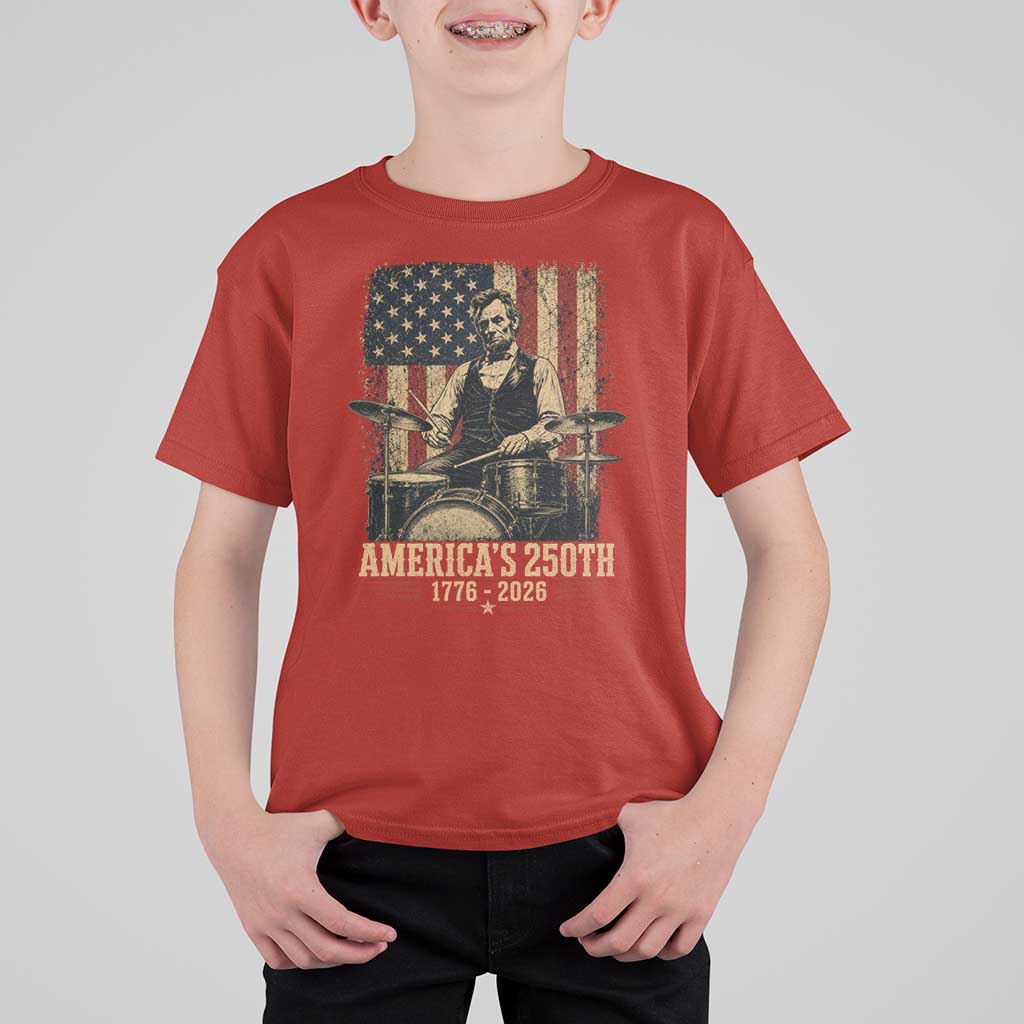 America's 250th Abraham Lincoln Playing Guitar 1776 2026 T Shirt For Kid Funny Electric Guitar Player