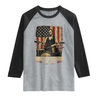 America's 250th Abraham Lincoln Playing Guitar 1776 2026 Raglan Shirt Funny Electric Guitar Player