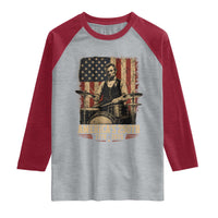 America's 250th Abraham Lincoln Playing Guitar 1776 2026 Raglan Shirt Funny Electric Guitar Player