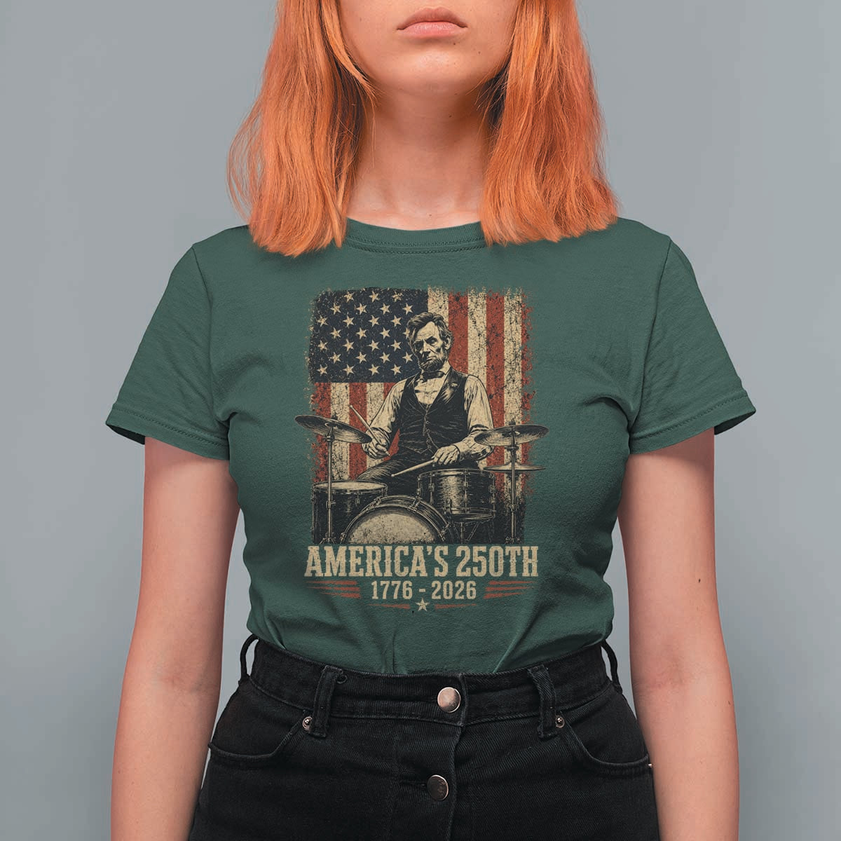 America's 250th Abraham Lincoln Playing Guitar 1776 2026 T Shirt For Women Funny Electric Guitar Player