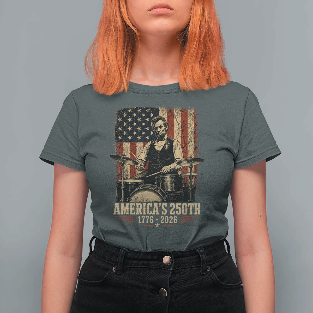 America's 250th Abraham Lincoln Playing Guitar 1776 2026 T Shirt For Women Funny Electric Guitar Player