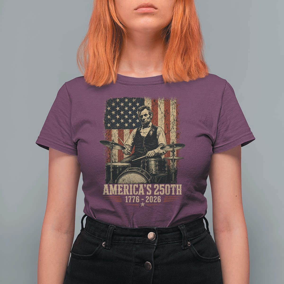 America's 250th Abraham Lincoln Playing Guitar 1776 2026 T Shirt For Women Funny Electric Guitar Player
