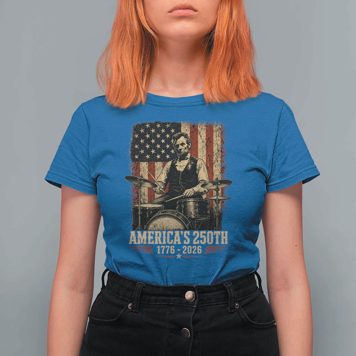 America's 250th Abraham Lincoln Playing Guitar 1776 2026 T Shirt For Women Funny Electric Guitar Player