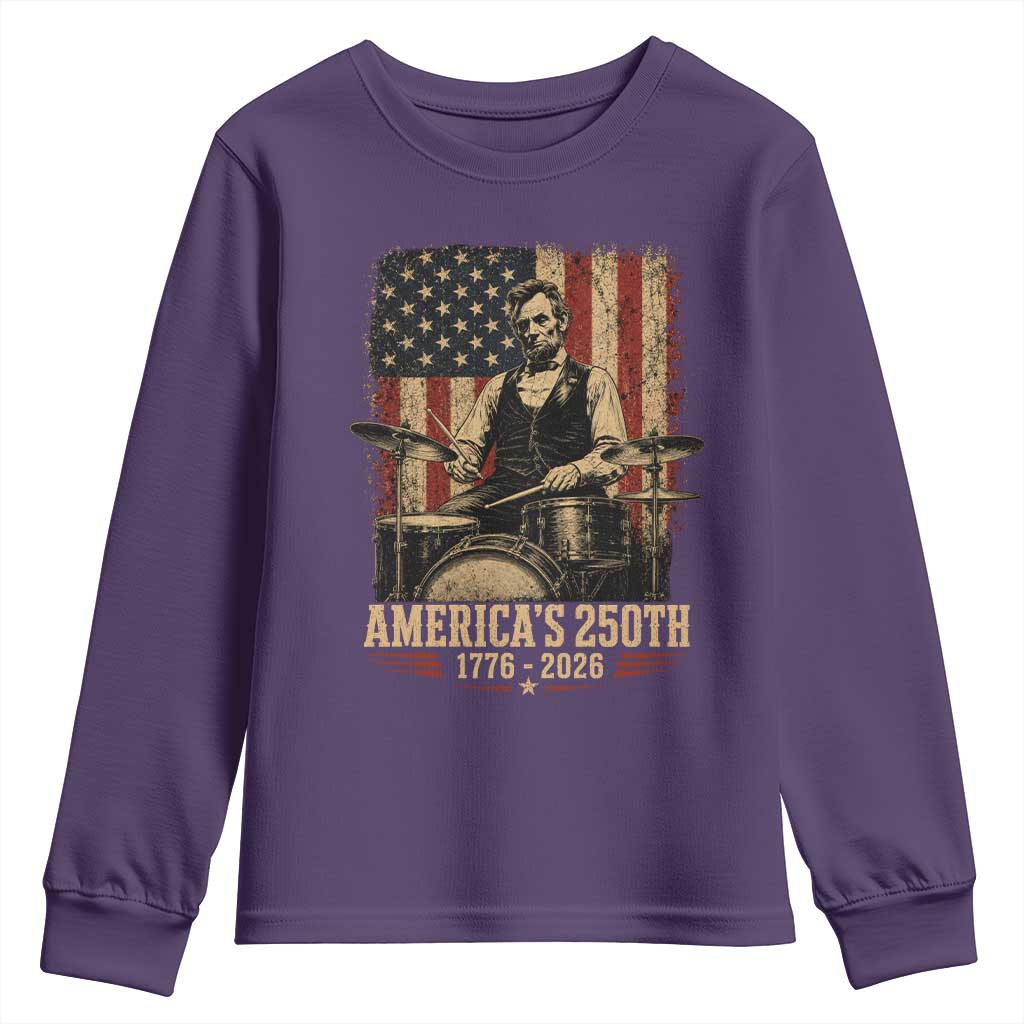 America's 250th Abraham Lincoln Playing Guitar 1776 2026 Youth Sweatshirt Funny Electric Guitar Player