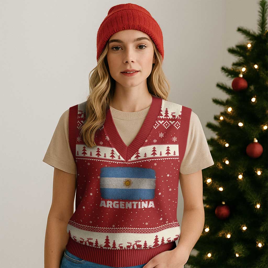 Vintage Argentina Flag Sun of May Argentinian Souvenir V-Neck Knit Sweater Vest