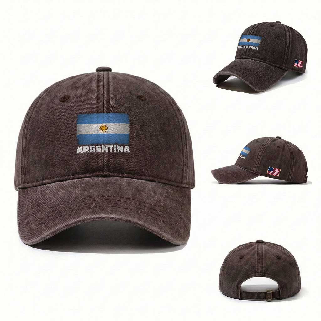 Vintage Argentina Flag Sun of May Argentinian Souvenir Washed Cotton Baseball Cap