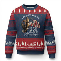 God Bless America 250 Years Of Blessings Ugly Christmas Sweater US 250th Anniversary Bald Eagle American Flag