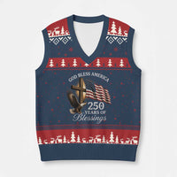 God Bless America 250 Years Of Blessings V-Neck Knit Sweater Vest US 250th Anniversary Bald Eagle American Flag