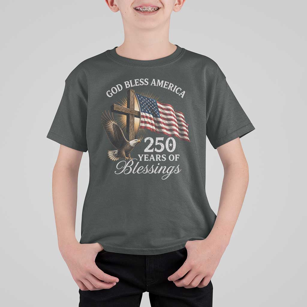 God Bless America 250 Years Of Blessings T Shirt For Kid US 250th Anniversary Bald Eagle American Flag