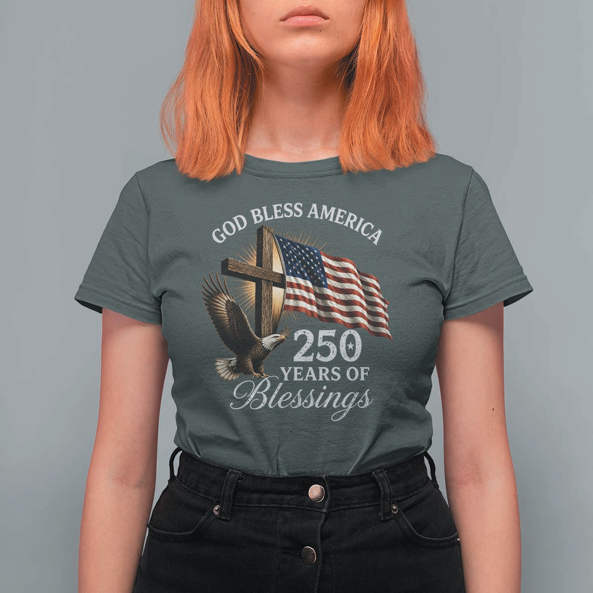 God Bless America 250 Years Of Blessings T Shirt For Women US 250th Anniversary Bald Eagle American Flag
