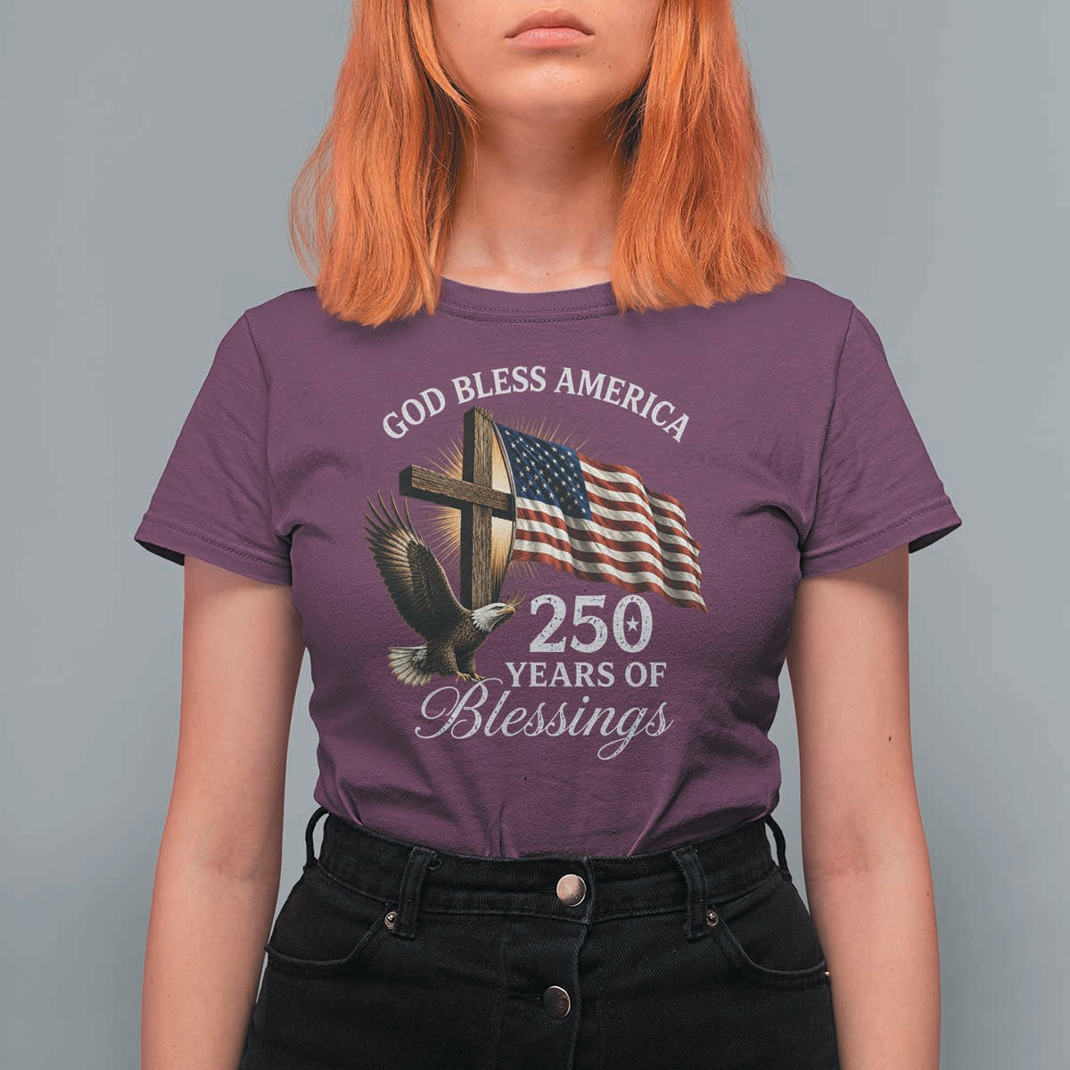 God Bless America 250 Years Of Blessings T Shirt For Women US 250th Anniversary Bald Eagle American Flag