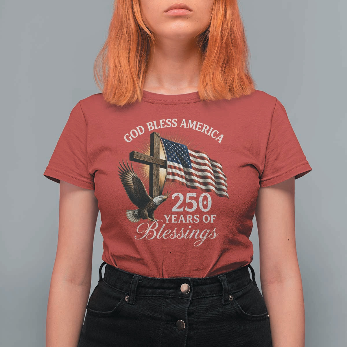 God Bless America 250 Years Of Blessings T Shirt For Women US 250th Anniversary Bald Eagle American Flag