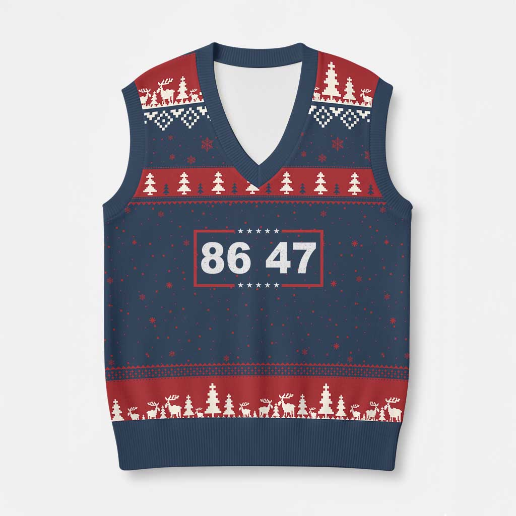 Vintage 8647 V-Neck Knit Sweater Vest US Political FDT Stars And Stripes