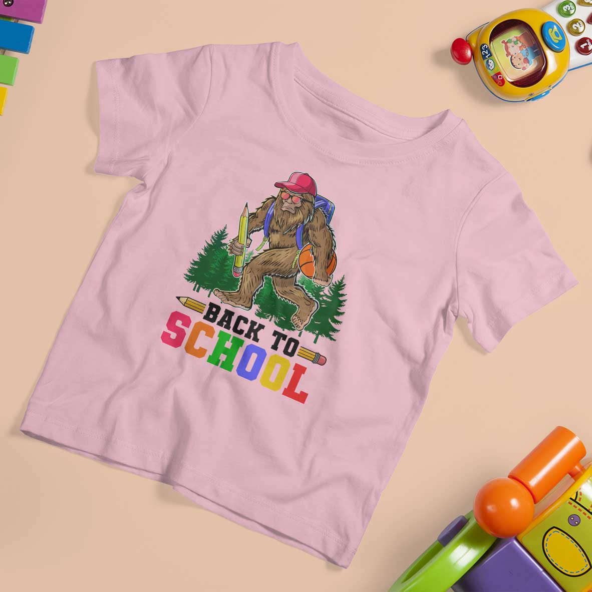 Funny Back To School Bigfoot T Shirt For Kid Backpack Pencil Basketball - Wonder Print Shop
