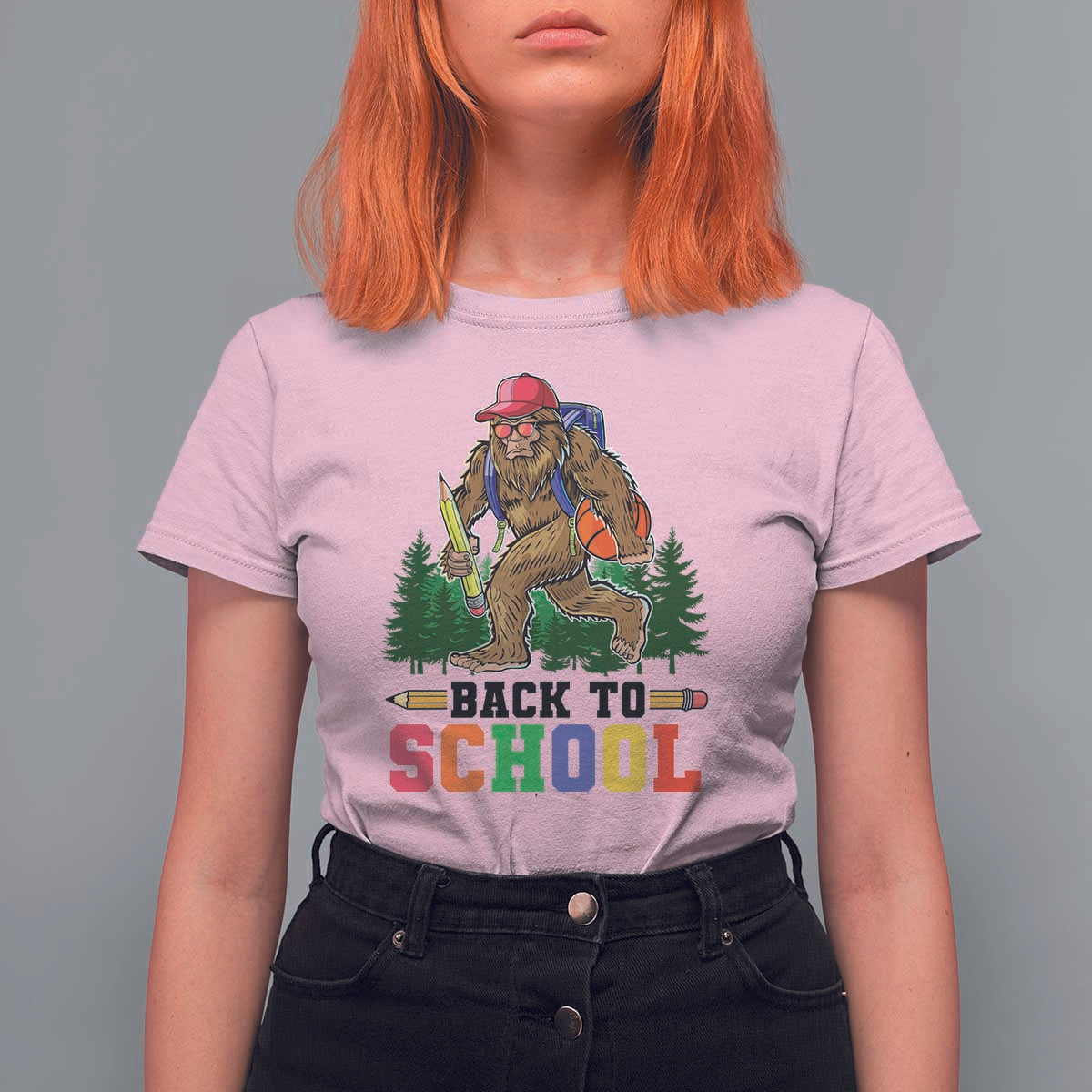 Funny Back To School Bigfoot T Shirt For Women Backpack Pencil Basketball - Wonder Print Shop