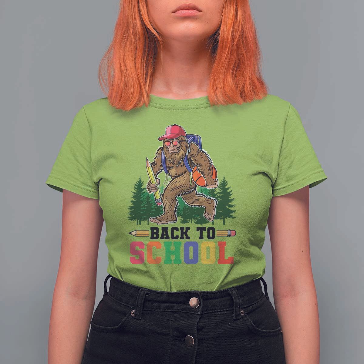 Funny Back To School Bigfoot T Shirt For Women Backpack Pencil Basketball - Wonder Print Shop