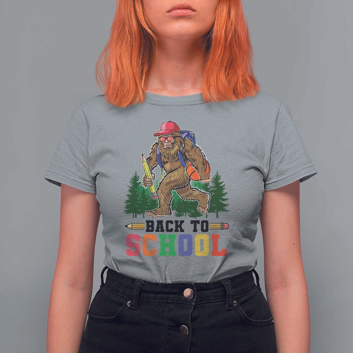 Funny Back To School Bigfoot T Shirt For Women Backpack Pencil Basketball - Wonder Print Shop