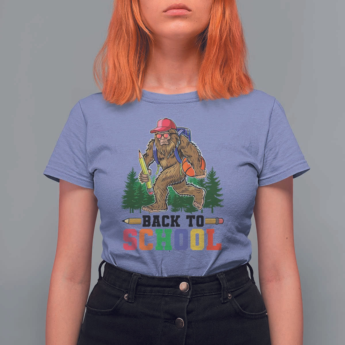 Funny Back To School Bigfoot T Shirt For Women Backpack Pencil Basketball - Wonder Print Shop