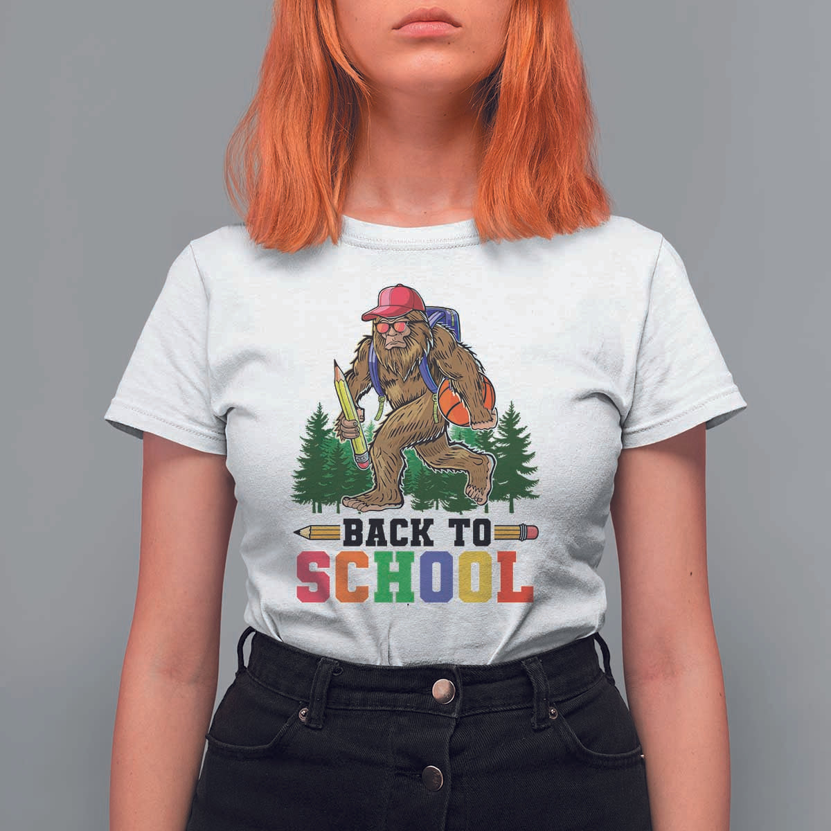 Funny Back To School Bigfoot T Shirt For Women Backpack Pencil Basketball - Wonder Print Shop