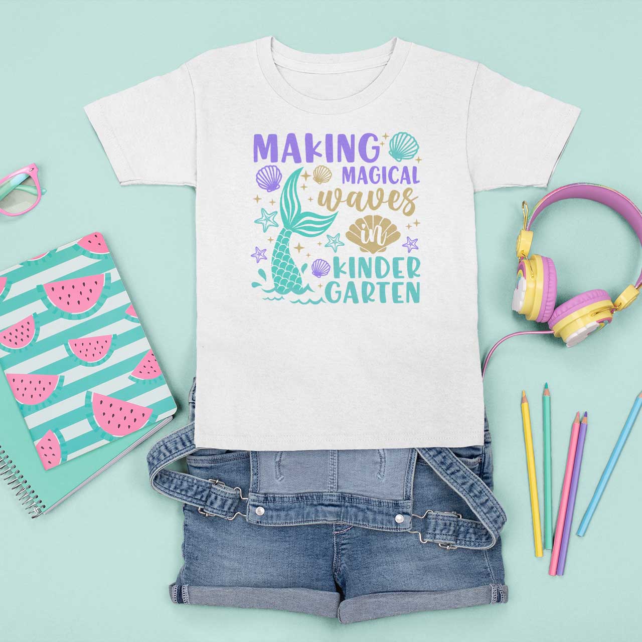 Making Magical Waves In Kindergarten T Shirt For Kid Mythical Mermaid Seashell Starfish - Wonder Print Shop