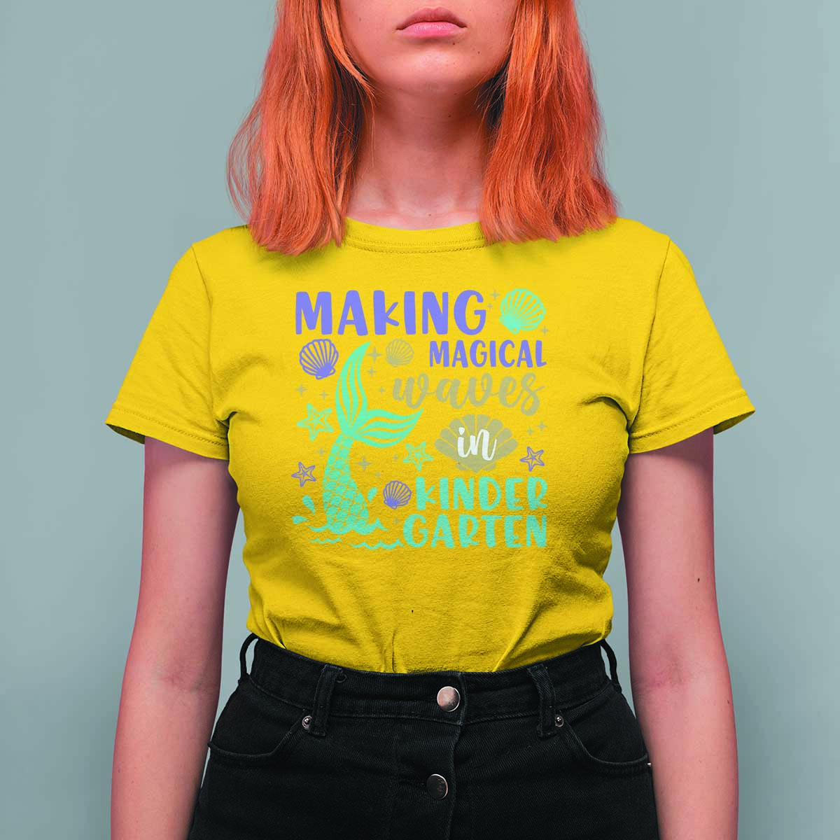 Making Magical Waves In Kindergarten T Shirt For Women Mythical Mermaid Seashell Starfish - Wonder Print Shop
