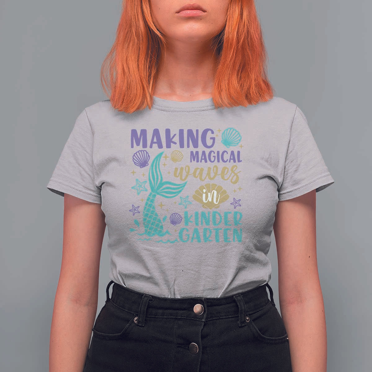 Making Magical Waves In Kindergarten T Shirt For Women Mythical Mermaid Seashell Starfish - Wonder Print Shop