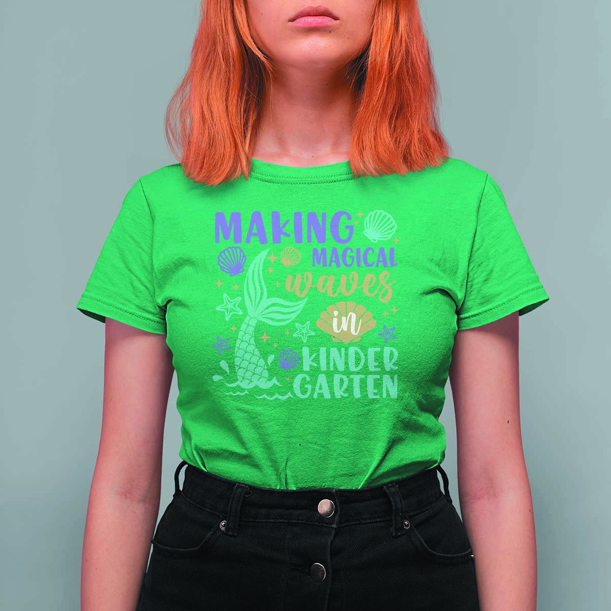 Making Magical Waves In Kindergarten T Shirt For Women Mythical Mermaid Seashell Starfish - Wonder Print Shop