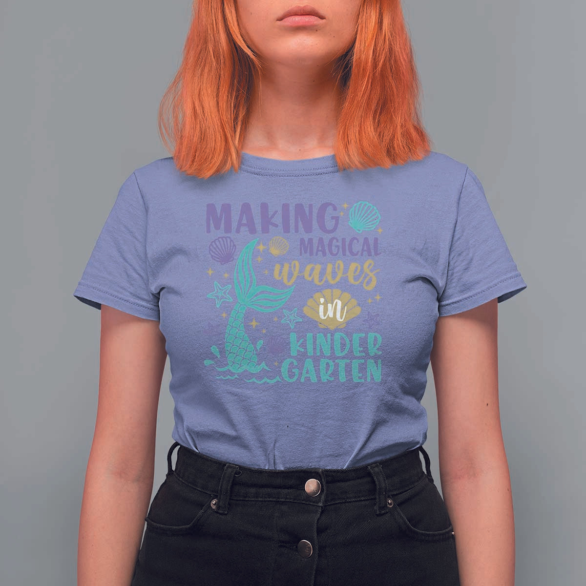 Making Magical Waves In Kindergarten T Shirt For Women Mythical Mermaid Seashell Starfish - Wonder Print Shop