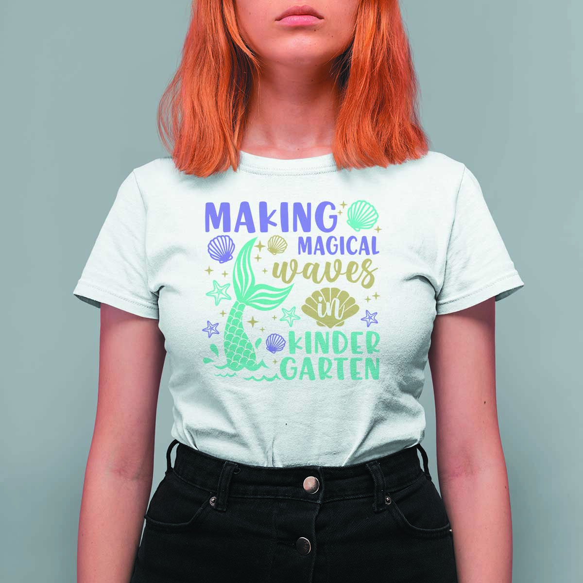 Making Magical Waves In Kindergarten T Shirt For Women Mythical Mermaid Seashell Starfish - Wonder Print Shop