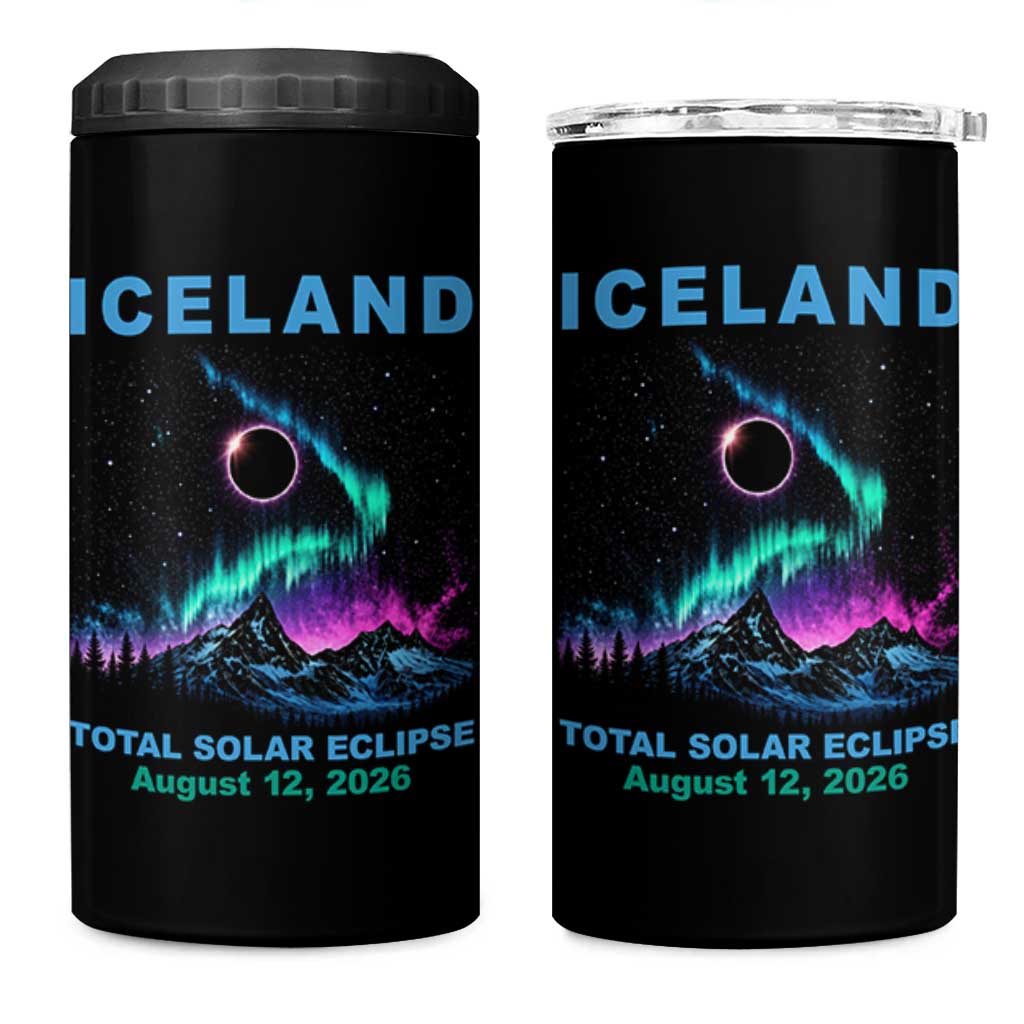 Iceland Total Solar Eclipse 2026 4 in 1 Can Cooler Tumbler August 12 Eclipse Totality Chaser Aurora Northern Lights