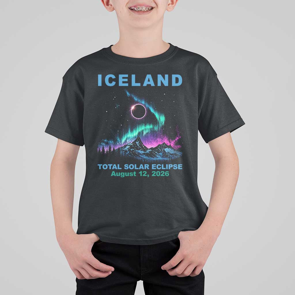 Iceland Total Solar Eclipse 2026 T Shirt For Kid August 12 Eclipse Totality Chaser Aurora Northern Lights