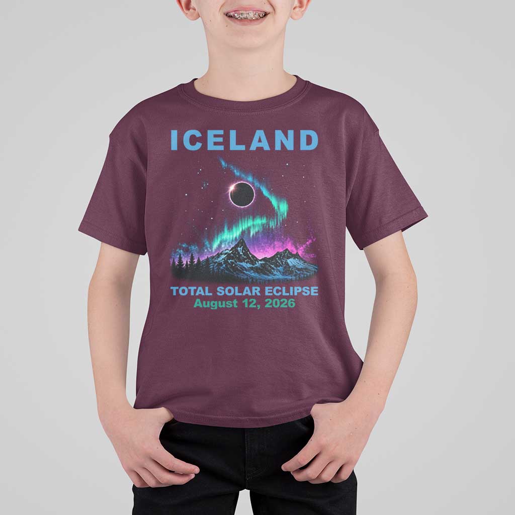Iceland Total Solar Eclipse 2026 T Shirt For Kid August 12 Eclipse Totality Chaser Aurora Northern Lights