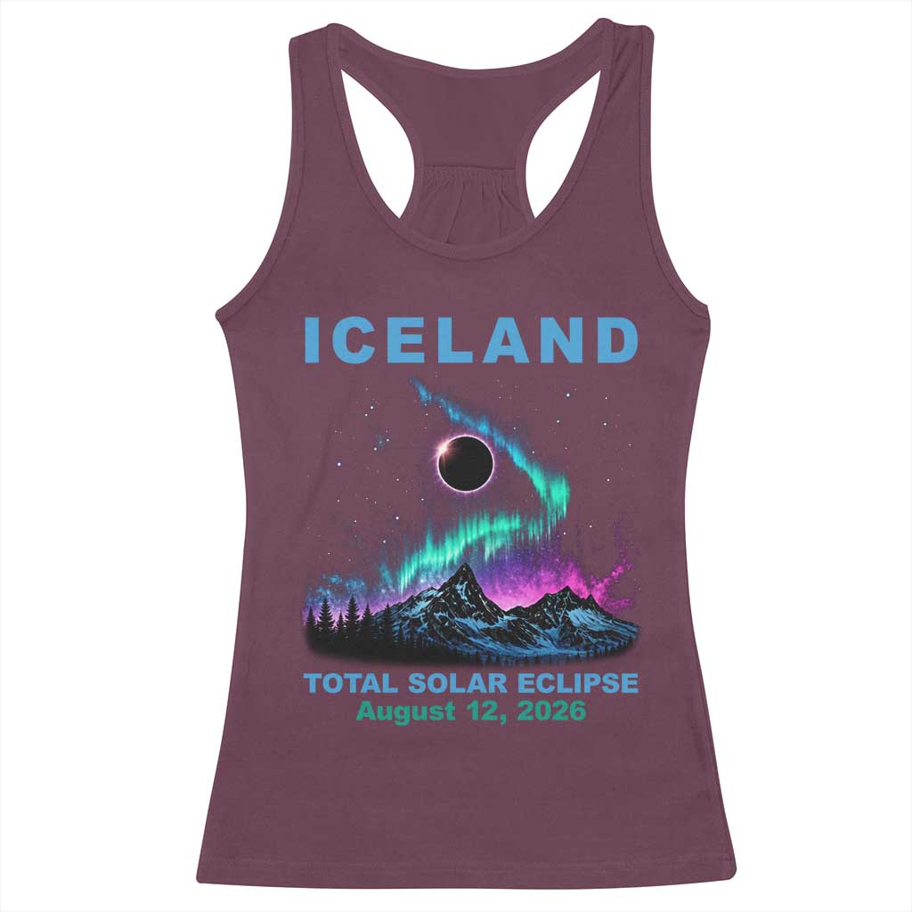 Iceland Total Solar Eclipse 2026 Racerback Tank Top August 12 Eclipse Totality Chaser Aurora Northern Lights