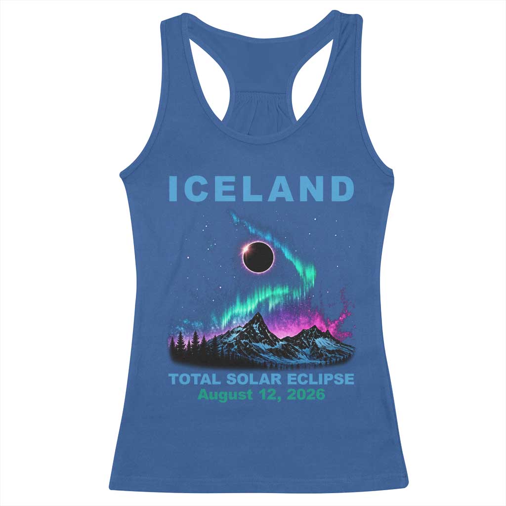 Iceland Total Solar Eclipse 2026 Racerback Tank Top August 12 Eclipse Totality Chaser Aurora Northern Lights