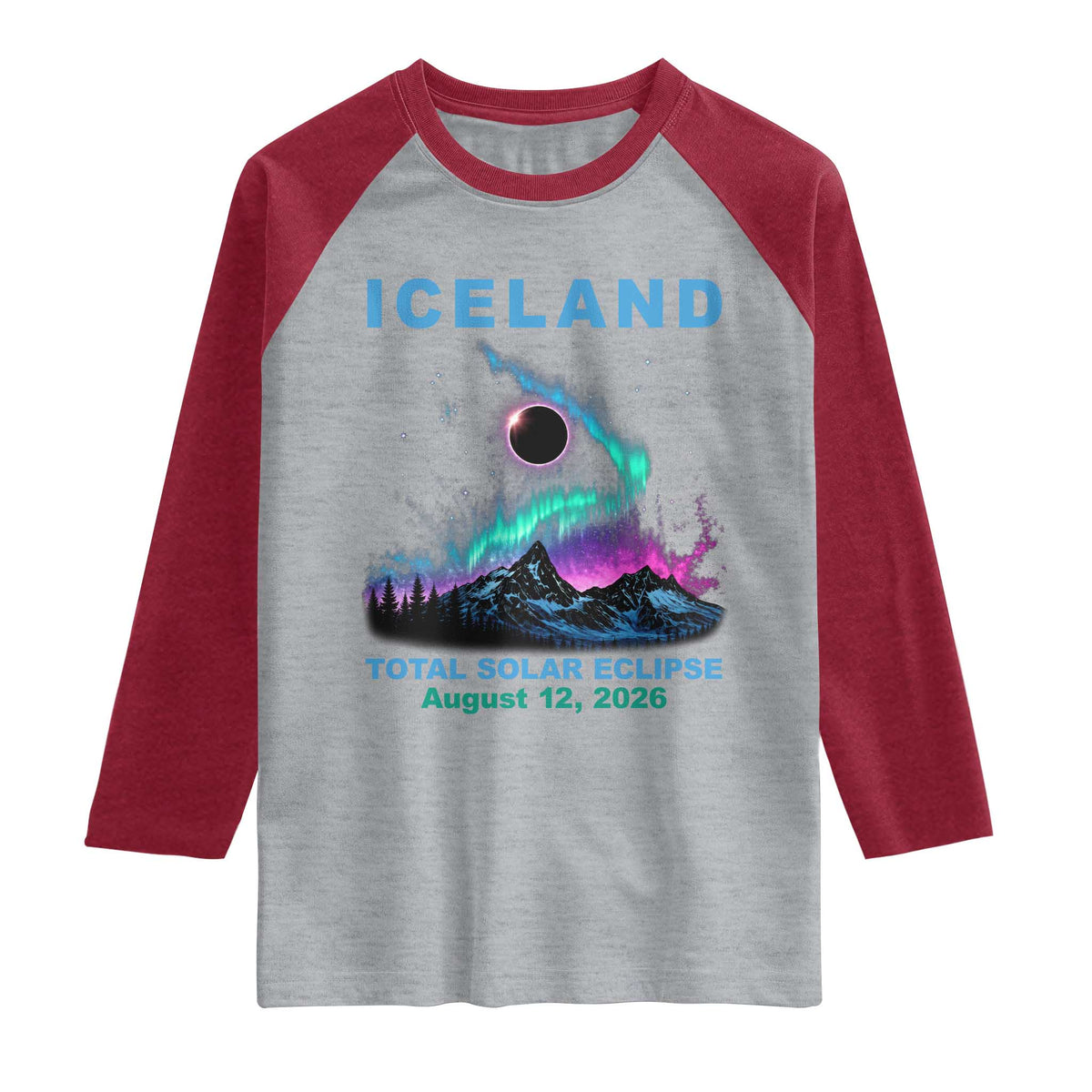 Iceland Total Solar Eclipse 2026 Raglan Shirt August 12 Eclipse Totality Chaser Aurora Northern Lights