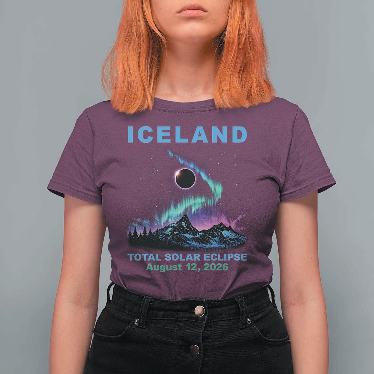Iceland Total Solar Eclipse 2026 T Shirt For Women August 12 Eclipse Totality Chaser Aurora Northern Lights
