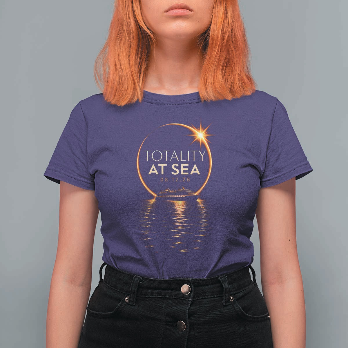 Total Solar Eclipse At Sea 2026 T Shirt For Women Totality Eclipse Cruise