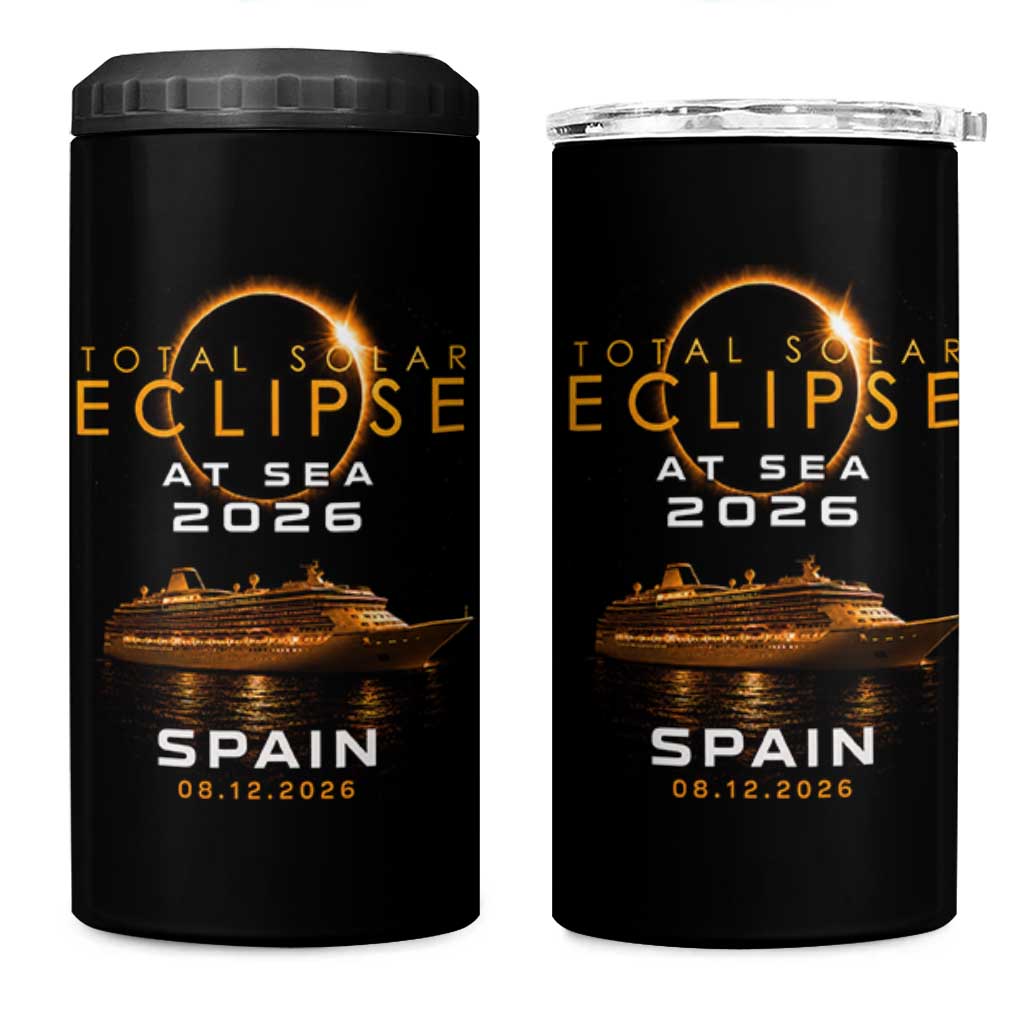 Spain Total Solar Eclipse 2026 At Sea Cruise 4 in 1 Can Cooler Tumbler