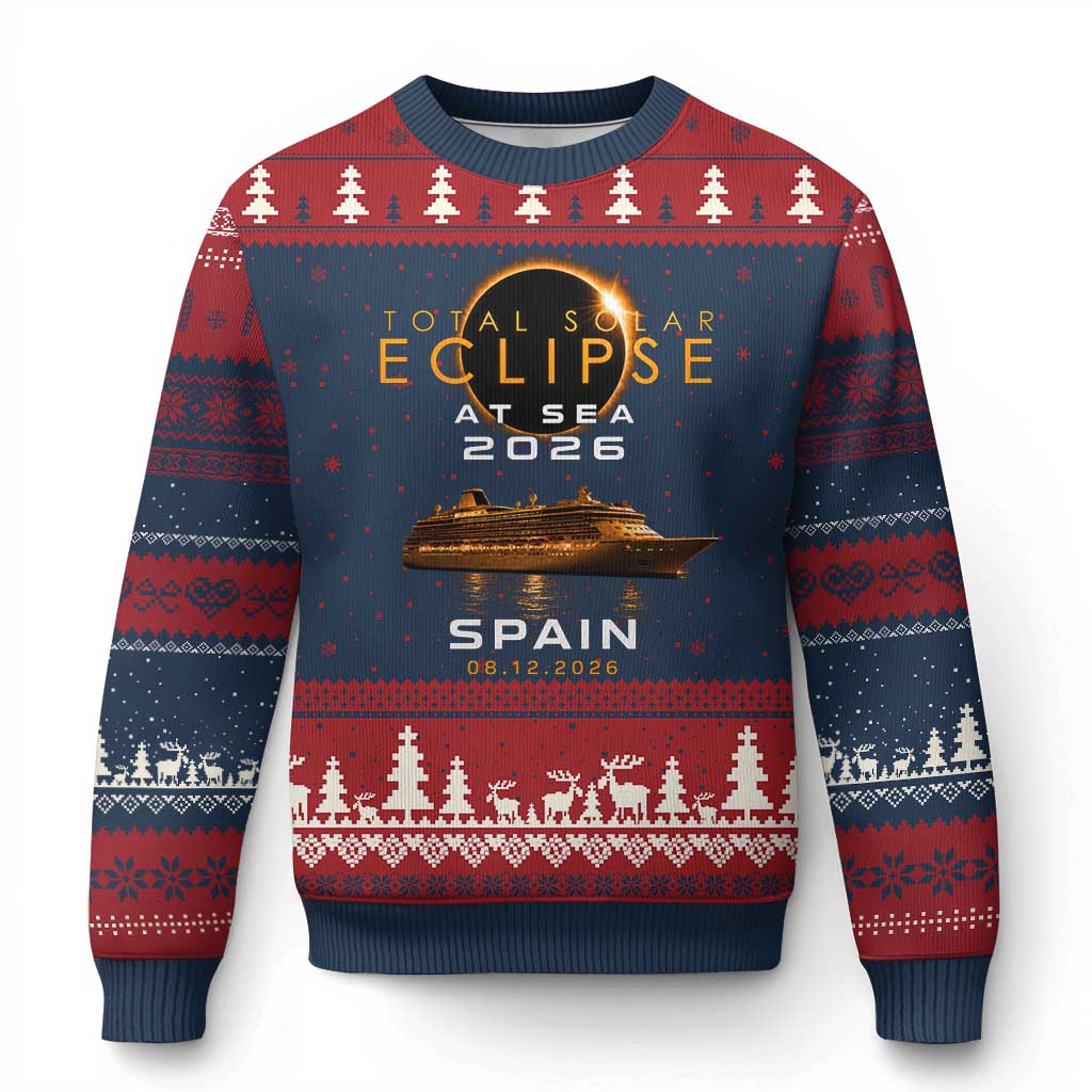 Spain Total Solar Eclipse 2026 At Sea Cruise Ugly Christmas Sweater