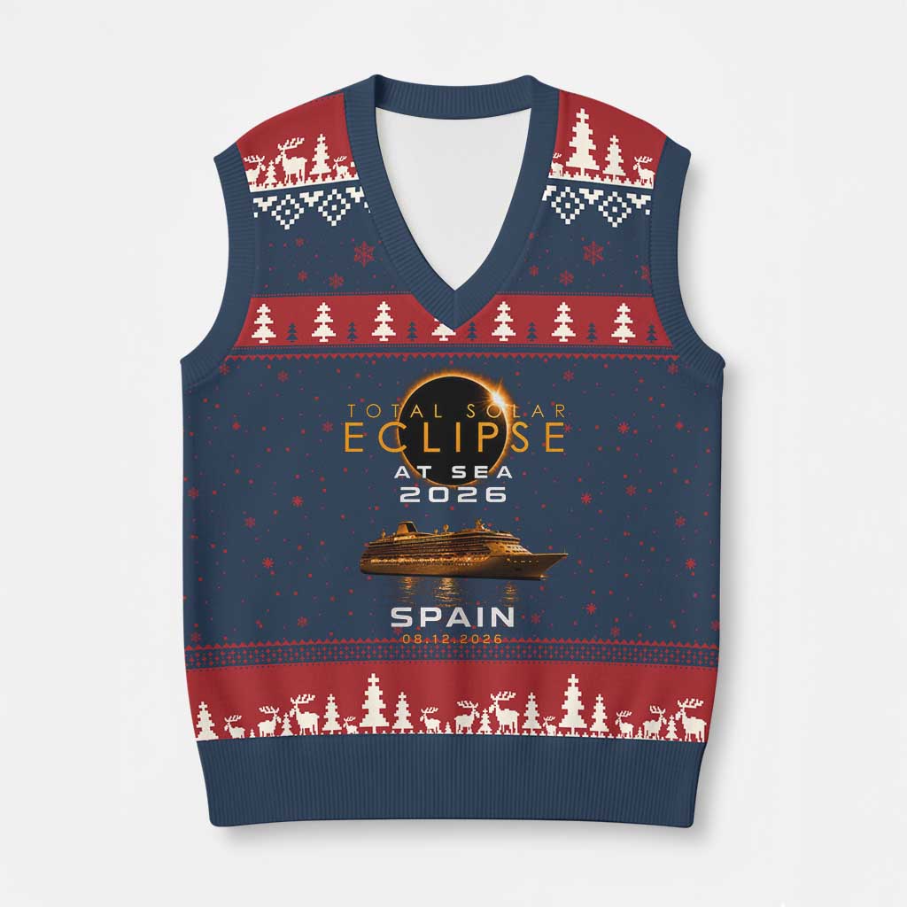 Spain Total Solar Eclipse 2026 At Sea Cruise V-Neck Knit Sweater Vest