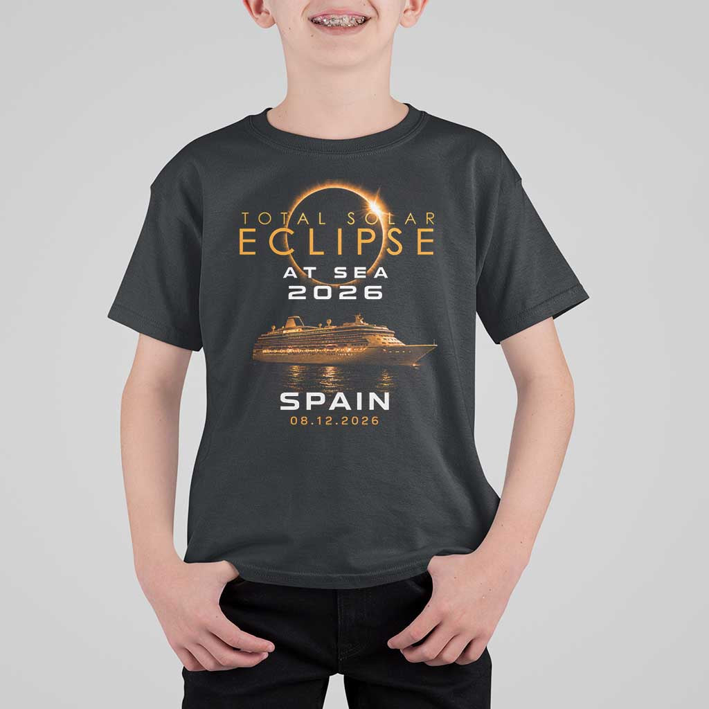 Spain Total Solar Eclipse 2026 At Sea Cruise T Shirt For Kid